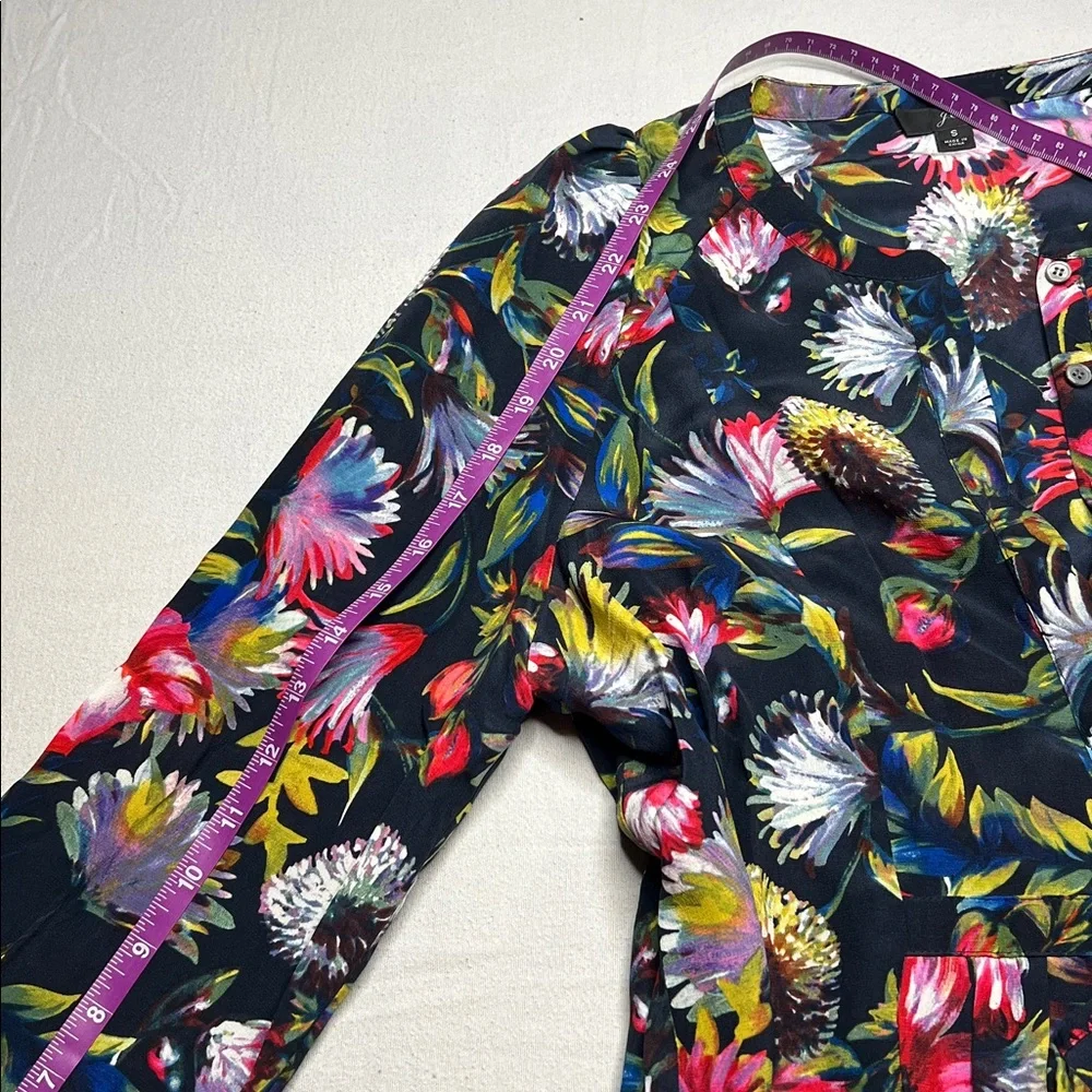 J. Crew Silk Pleated Floral Popover blouse‎ whimsical career statement Small